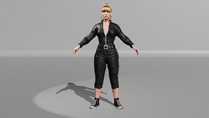 3D Model Blonde Girl in Black Outfit Rigged