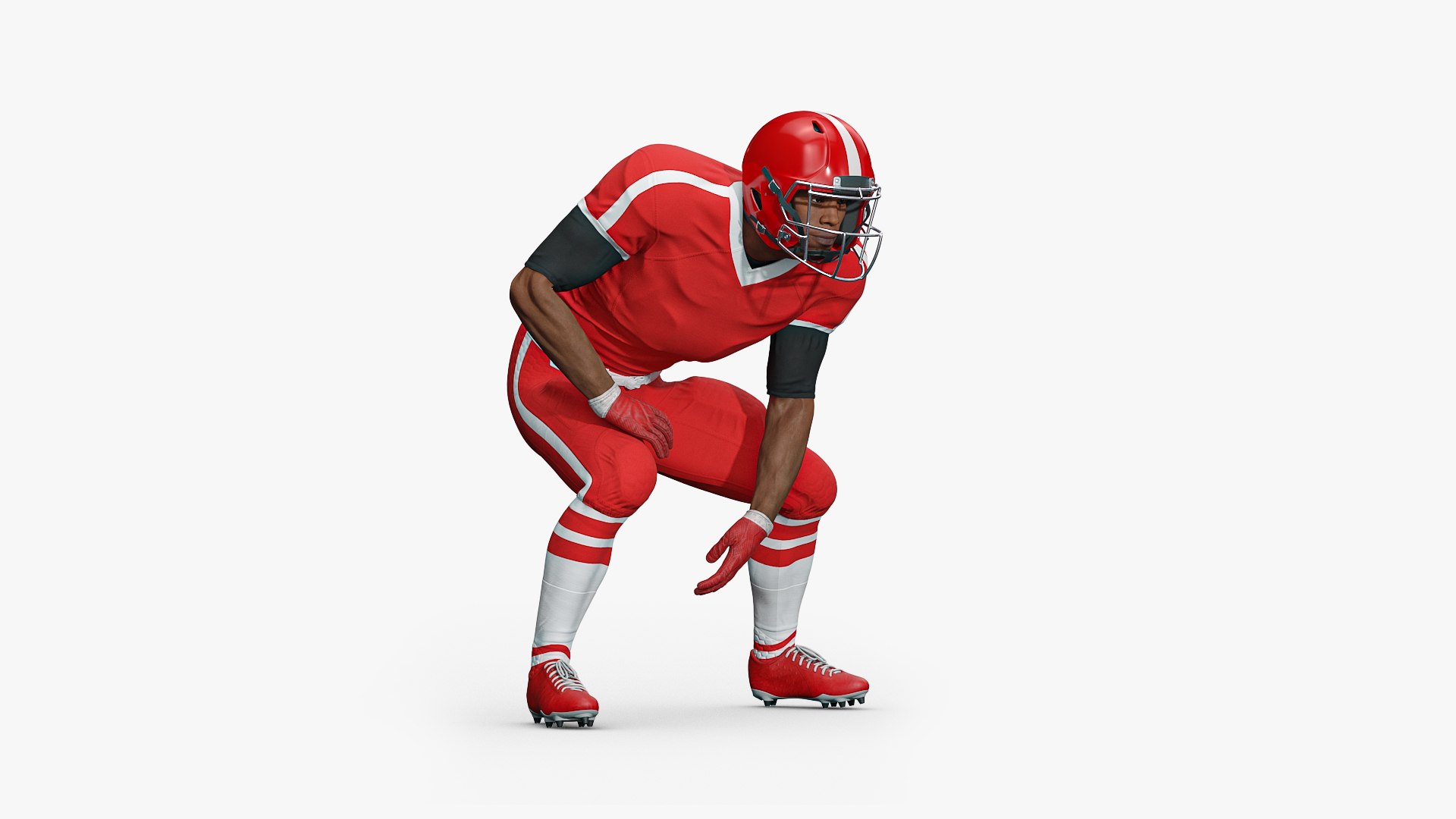 Black Man American Football Player Crouching Red Uniform 3D model preview