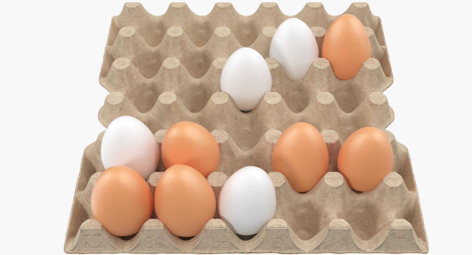 Carton 30 Cells Cardboard with Eggs 3D model preview