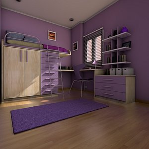 elegant teen room interior 3d model