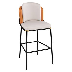 Beige Orange Counter Height Bar Stool Upholstered PU Leather Counter Stool with Footrest 3D model