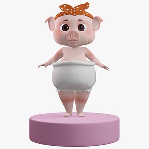 Cartoon Baby Pig with Hairband 3D Model 3D model