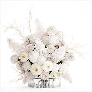Large Formal Bouquet White Flowers Peony Lilac decor 3D