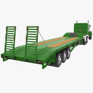 Lowboy Semi-Trailer Truck - Green 3D model