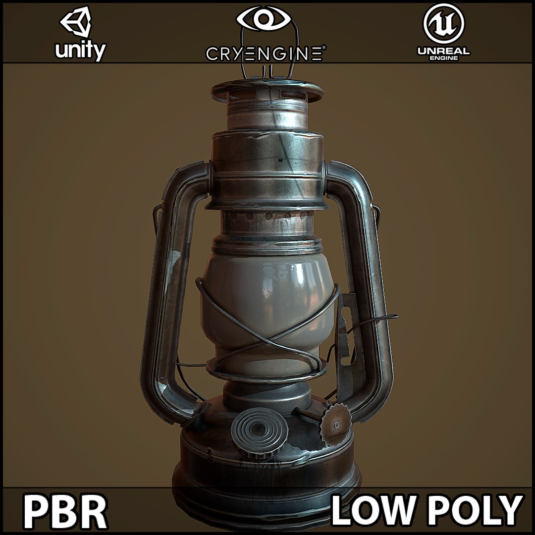 3D model Old Lamp Kerosene - 5 Texture Sets - PBR - Game Ready VR / AR /  low-poly