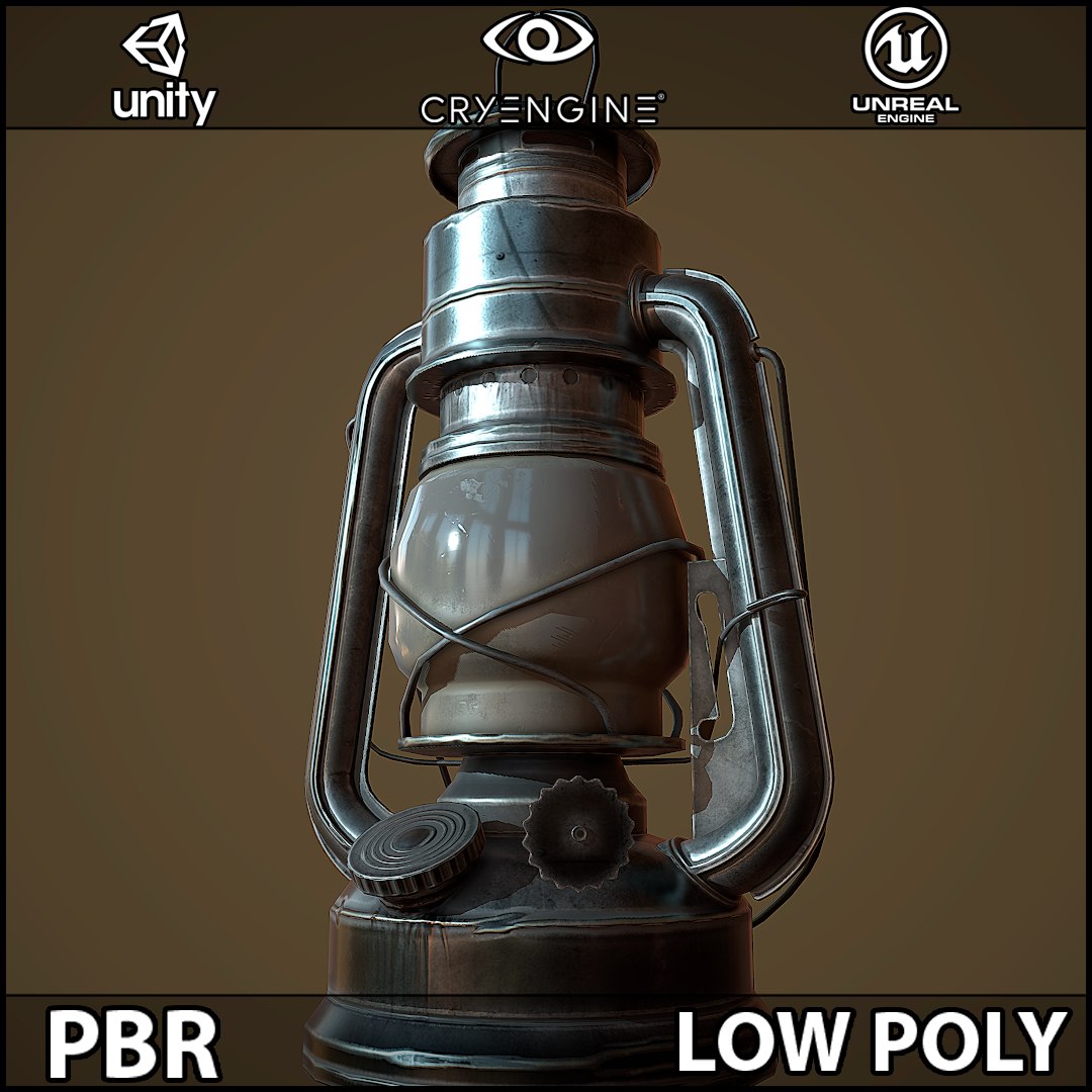 3D model Old Lamp Kerosene - 5 Texture Sets - PBR - Game Ready VR / AR /  low-poly