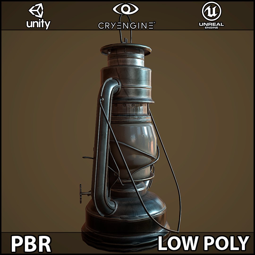 3D model Old Lamp Kerosene - 5 Texture Sets - PBR - Game Ready VR / AR /  low-poly