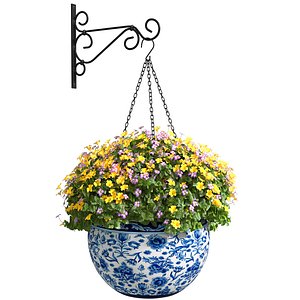 Hanging basket flowerpot rattan pot with flowers
