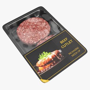 3D Beef cutlet raw in packaging