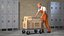 Worker with Platform Trolley Two Railing Cardboard Boxes Rigged Fur for Cinema 4D 3D