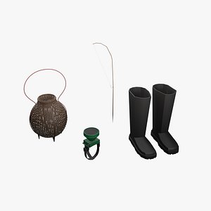 Low-poly local thailand farmer fishing equipment model