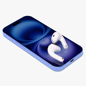 Apple AirPods 4 Headphones with iPhone 16 3D model