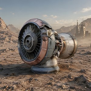 3D Damaged Sci-Fi Main Thruster Engine Post-Apocalyptic Game Ready