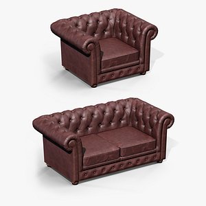 3D Leather Tufted Sofa model