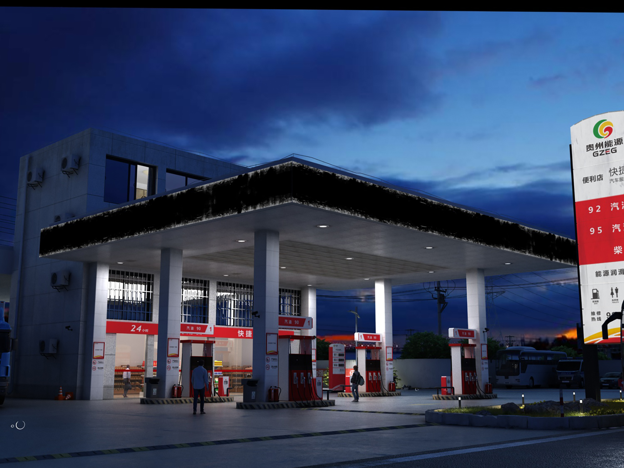 Gas station China Petroleum Sinopec model TurboSquid 1773772