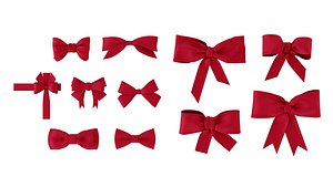 Red Ribbon Bows Collection - Gift Decoration Bow Set 3D model