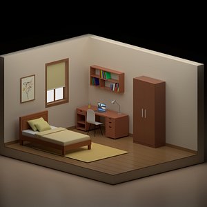 Isometric Student Single Bedroom 3d 3D model