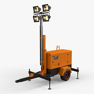 3D model PBR Mobile Light Tower Generator A - Orange