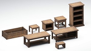 Wooden Furniture Collection PBR 01 3D model