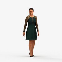 00240Nur0004 - Adult Latino woman walking in public space wearing formal attire