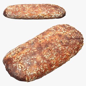 3D model Rectangle rye bread with seeds
