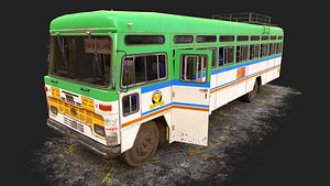 3D Indian Bus V1 Old Green white used model