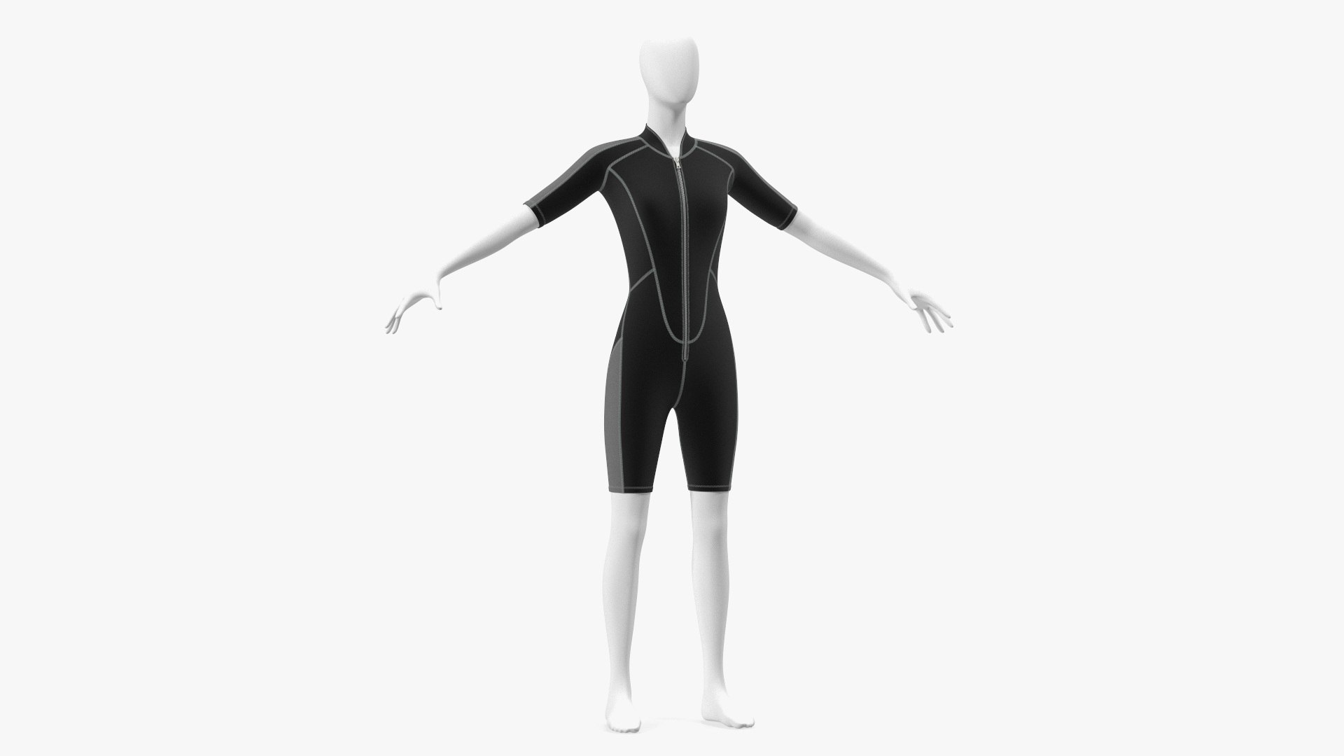 Woman Wetsuit Shorty Version Black 3D model preview