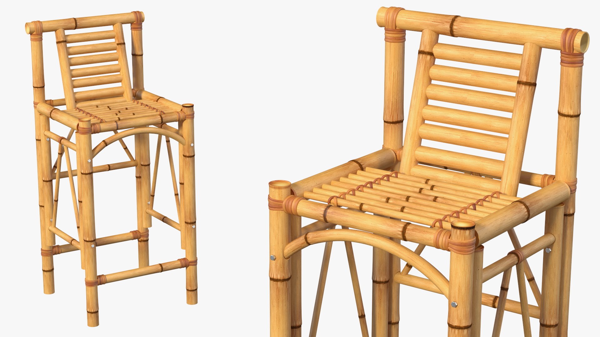 Bamboo Bar Stool Square 3D model for industrial visualization, technical presentation, simulation, product rendering, and animation