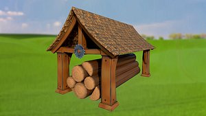 3D Stylized log shed sawmill PBR game ready Low-poly 3D model