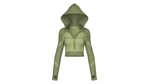 Girls Long Sleeve Tactical Half-Zip Crop Hoodie