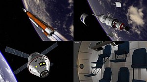 Full Space Launch System with Orion capsule and cockpit