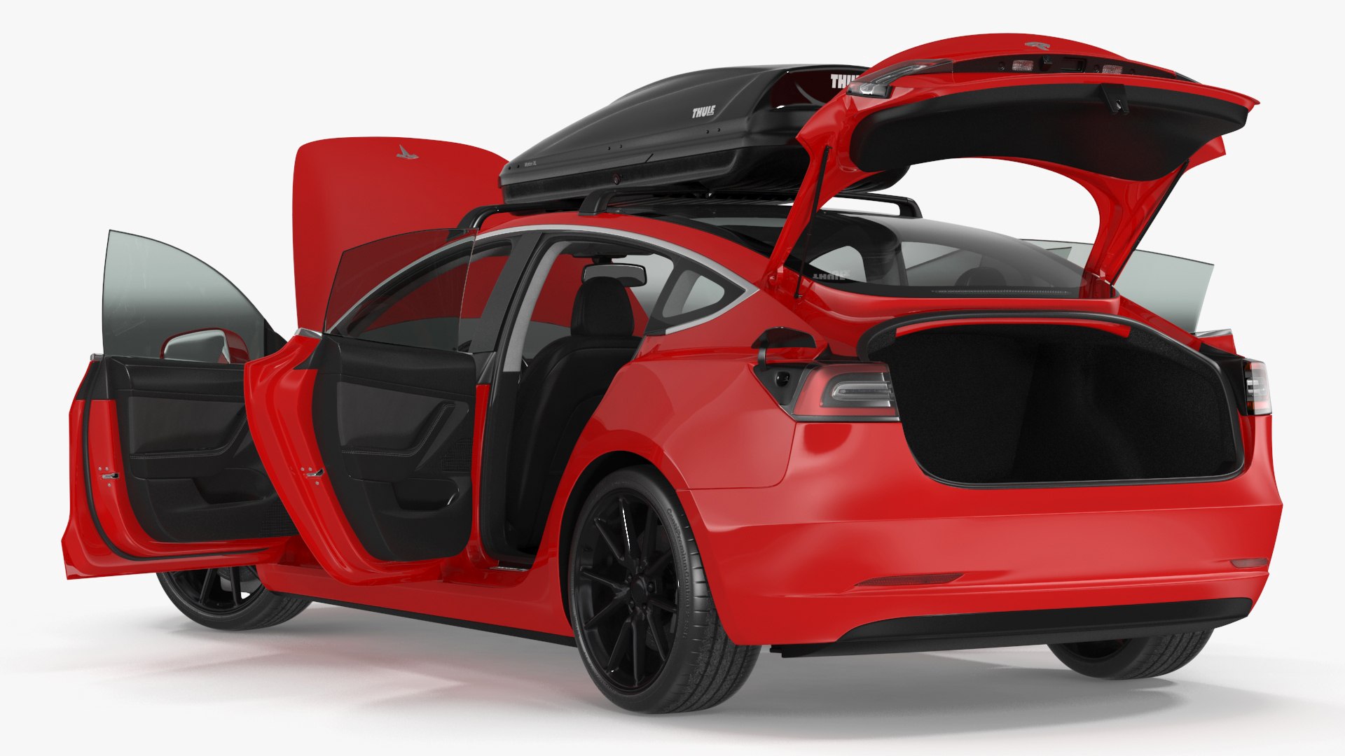 Tesla with Thule Car Roofbox on Roof Rack Rigged for Cinema 4D 3D model preview