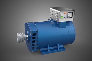3D model BLUE ELECTRIC GENERATOR MOTOR ALTERNATOR DYNAMO PULLEY 3 GROOVE