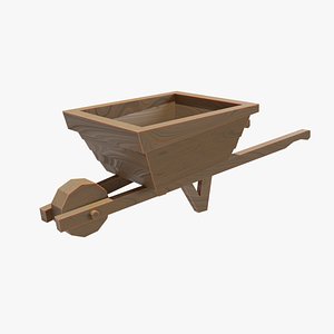 3D Old Wooden Wheelbarrow - Low Poly Model model