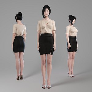 Asian Woman Waitress Standing model