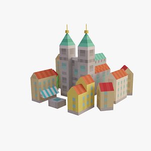Lowpoly pixelated buildings and cities for games 3D model