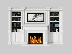 Fireplace with Built-in Bookshelf 3D model