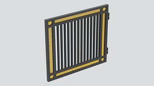 3D Metal Security Gate with Gold Accents 3D Model model