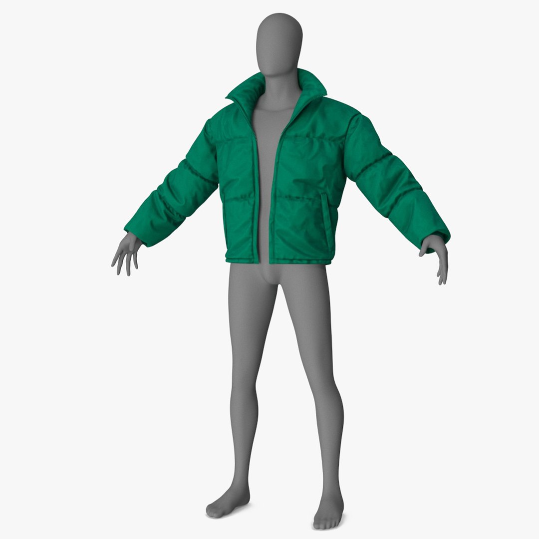 Mens Down Jacket Oversized Green on Mannequin 3D model preview