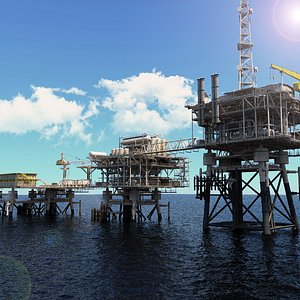 Oil Platform - High-Detail Offshore Rig 3D Model with Three Connected Platforms for Simulation and A