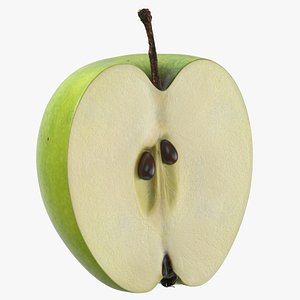 3D green apple half cut model