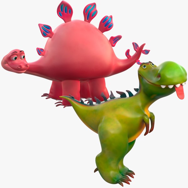 3D Cartoon Dinosaur pink green model