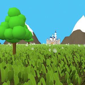 meadow cartoon scene 3D