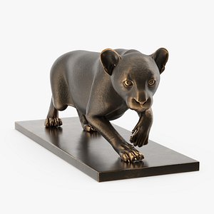 Black Panther Statue on Pedestal 3D model