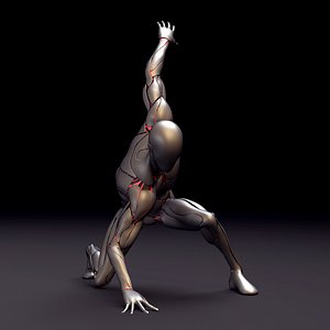 3D silver cyborg rig