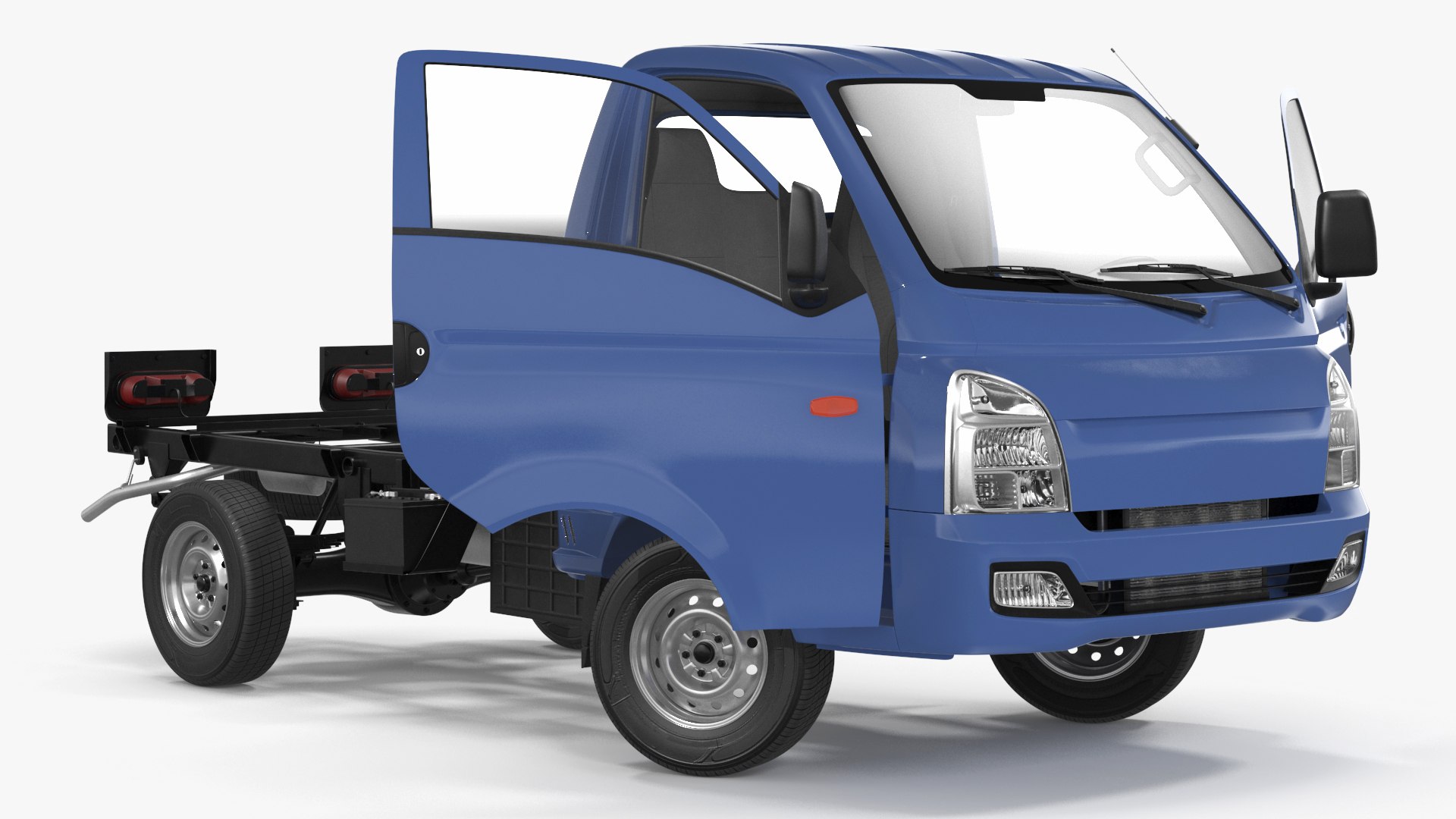 Mini Truck Bare Chassis Blue Rigged 3D model preview