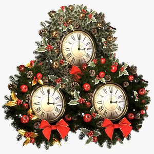 3D Xmas Wreath With Wall Clock model