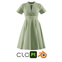 Vintage Flared Dress 3D Model