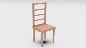 3D Wooden Chair Low Poly Game Ready