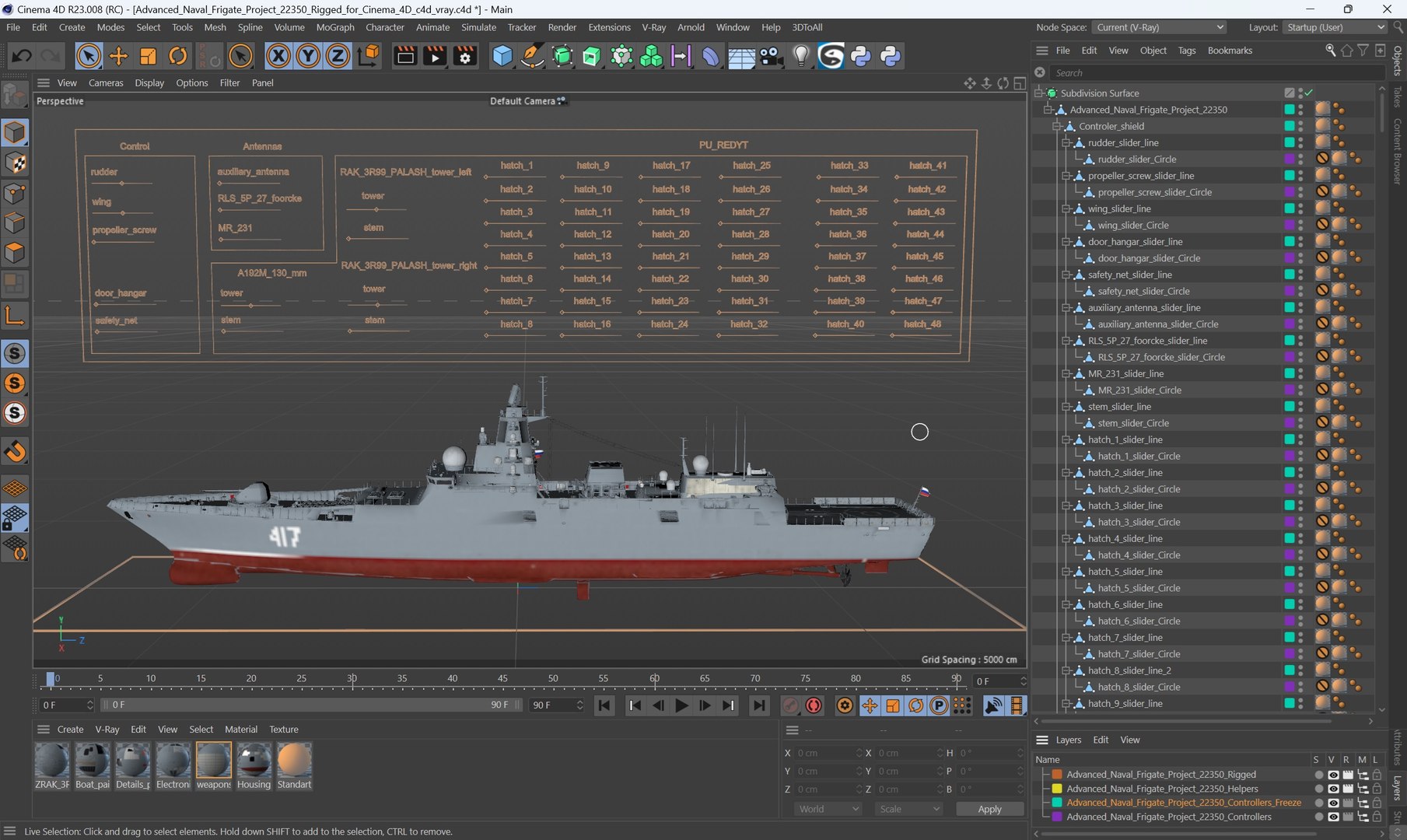 3D Advanced Naval Frigate Project 22350 Rigged For Cinema 4D ...
